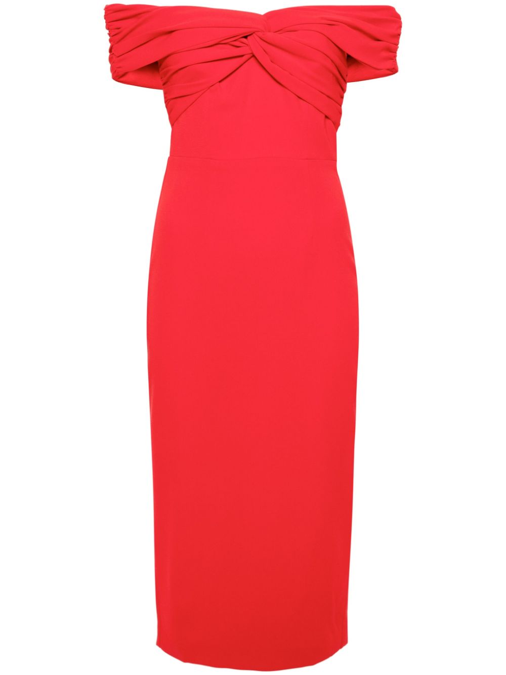 Off-shoulder crepe midi dress - Red