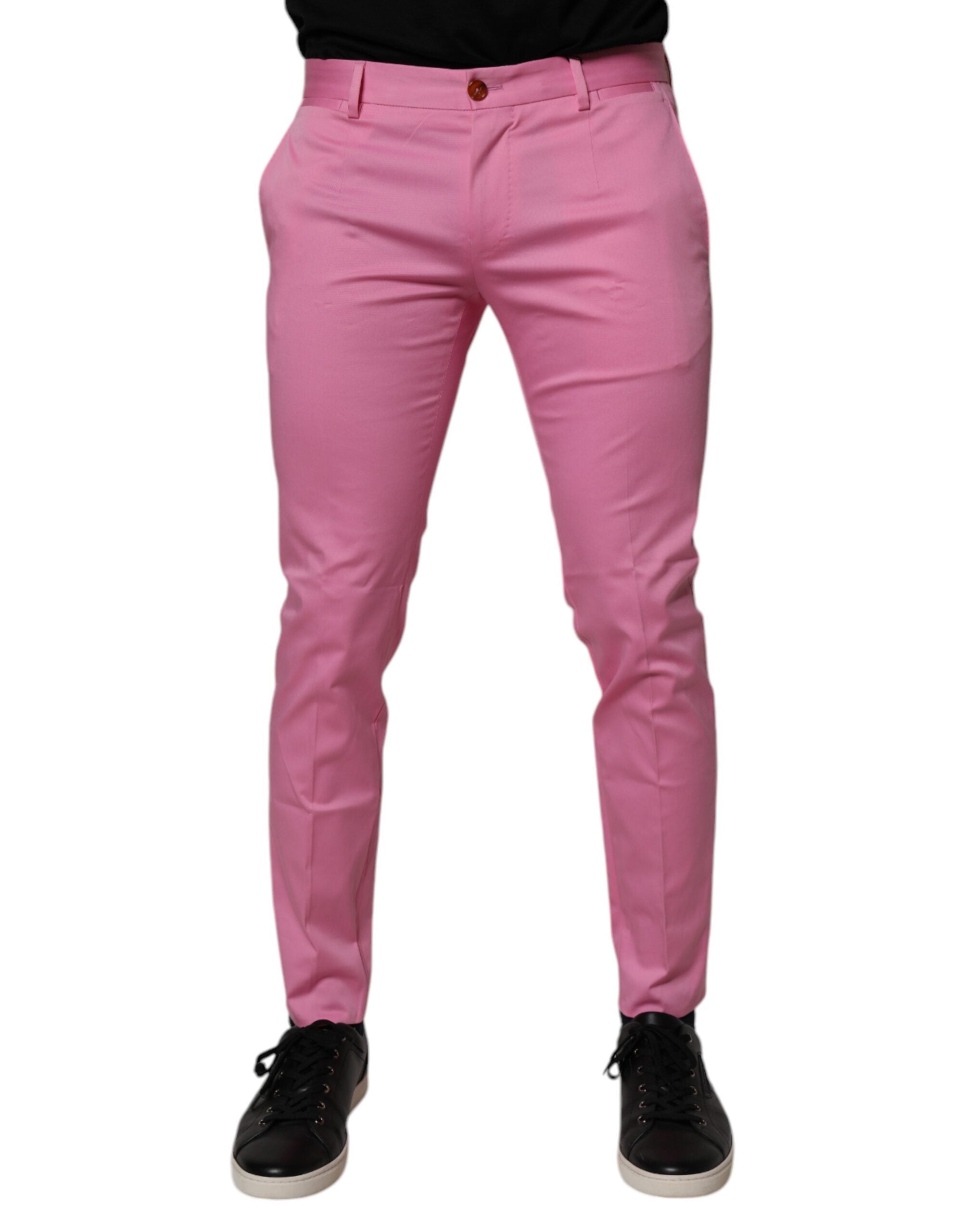 Cotton Slim Fit Trousers — Pink