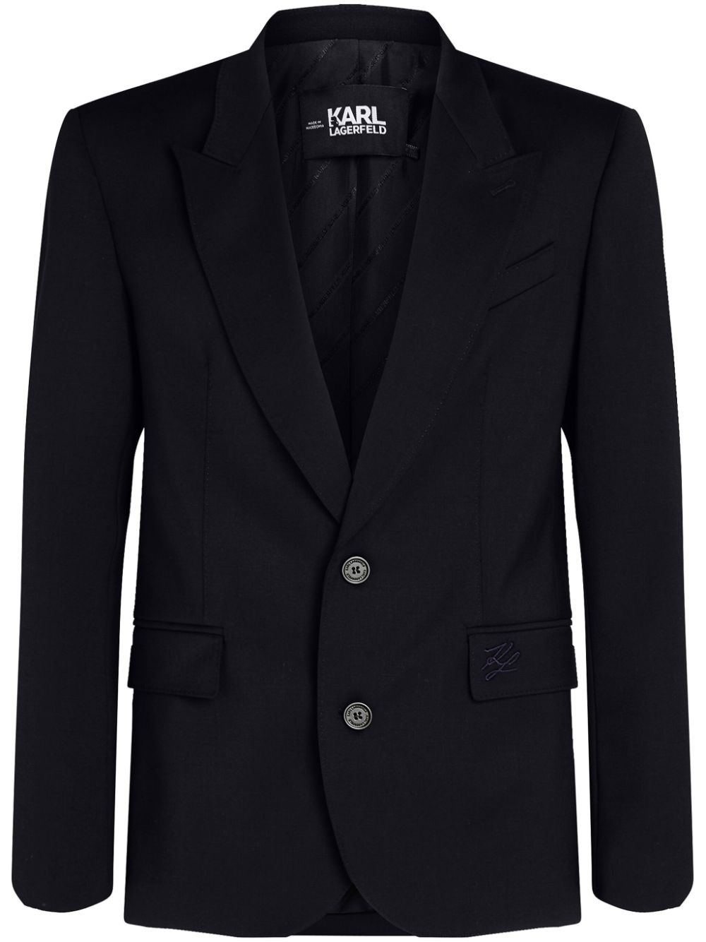 Logo-embroidered single-breasted blazer - Black