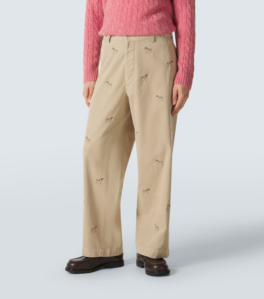 Embroidered cotton corduroy straight pants