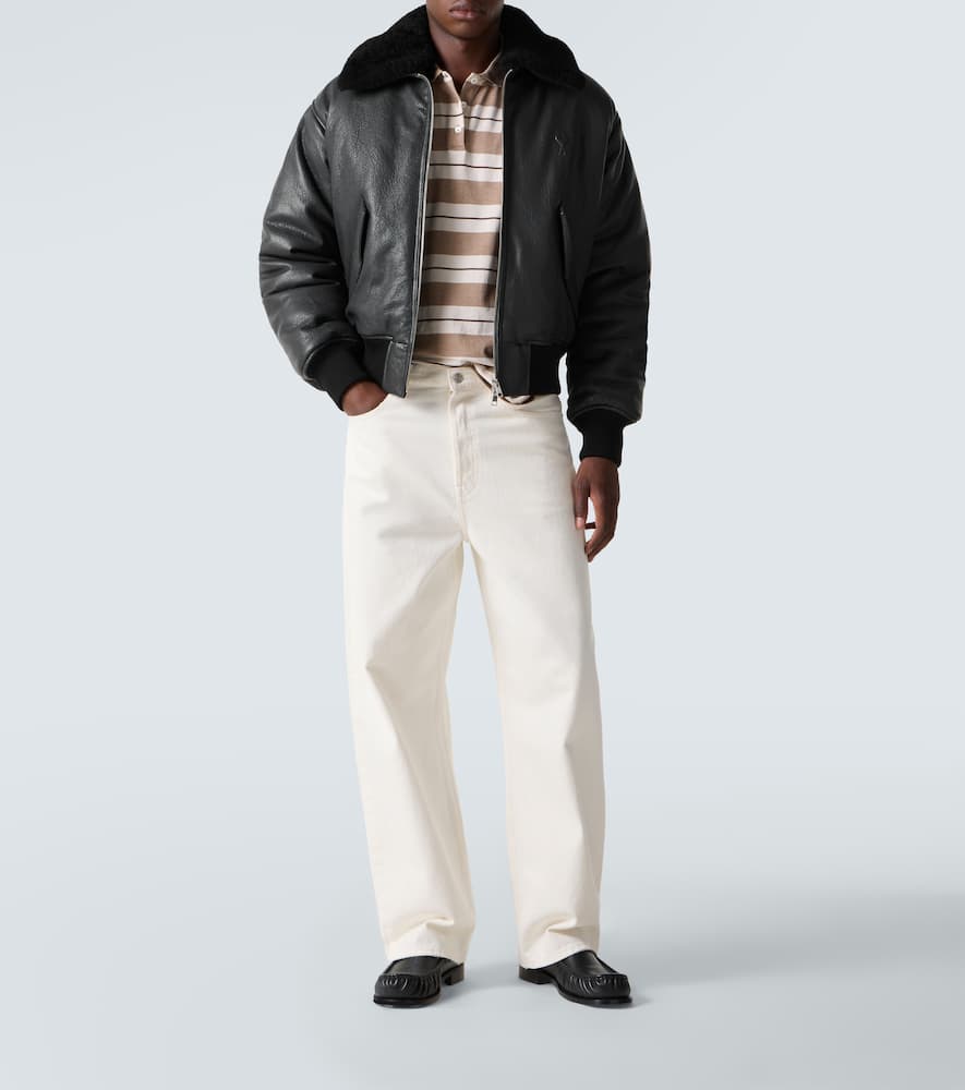 Shearling-trimmed leather bomber jacket