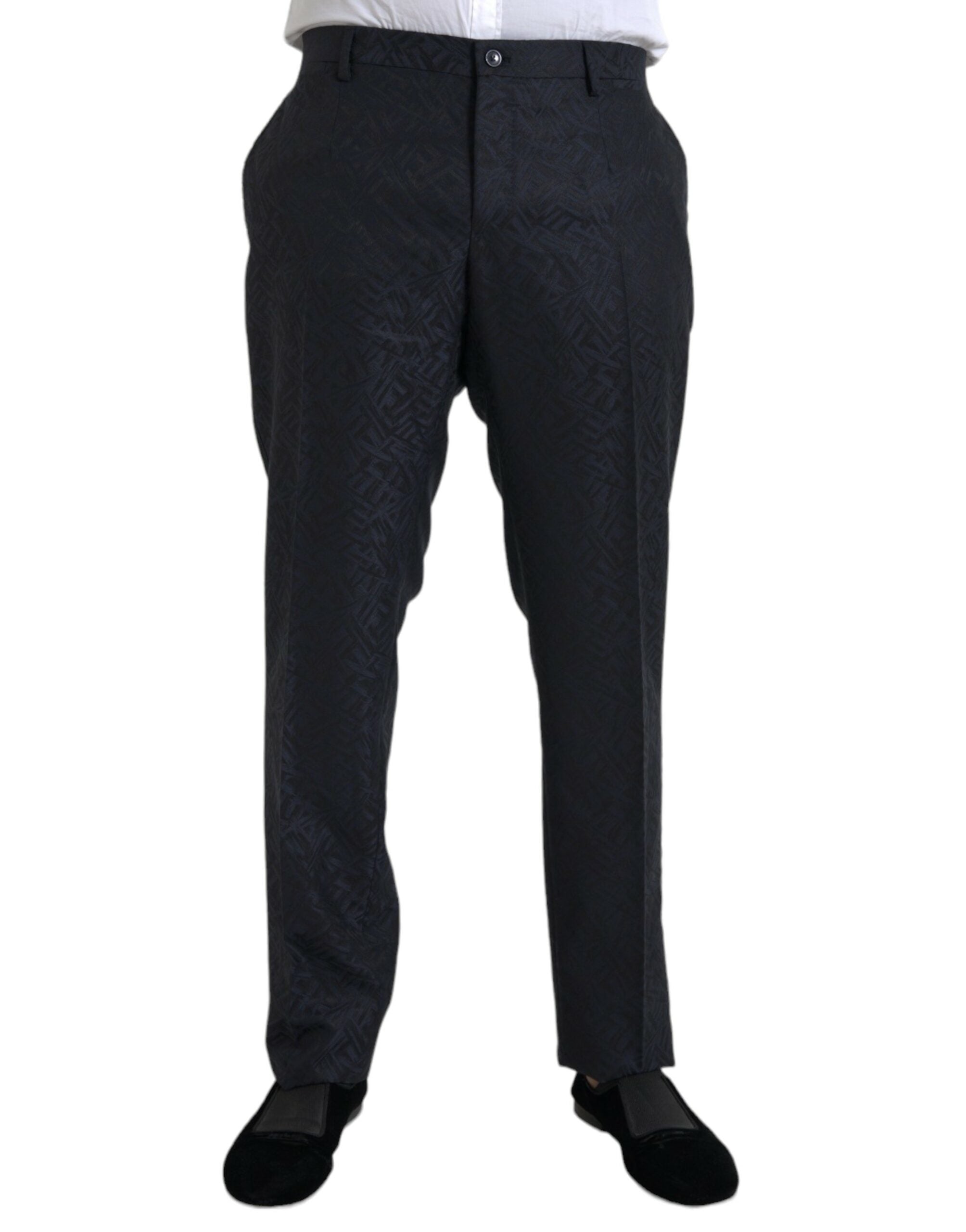 Brocade Wool and Virgin Silk Trousers — Navy