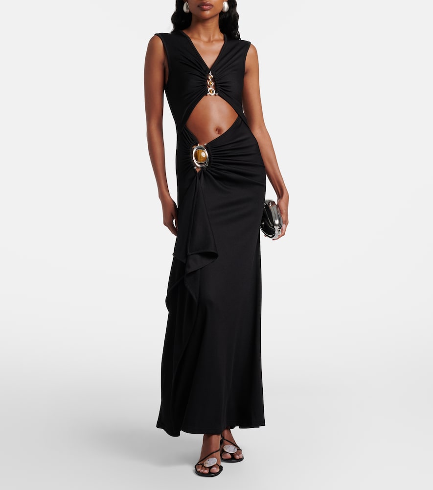 Droplet Crystal cutout embellished maxi dress