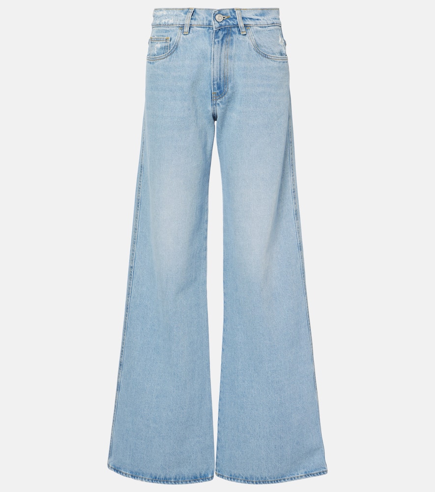 Leather-trimmed wide-leg jeans