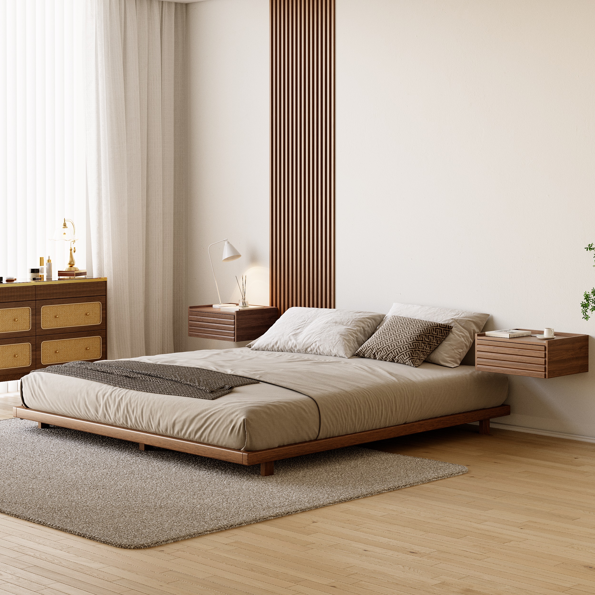 Japanese Style King Low Bed Frame Black Floor Bed
