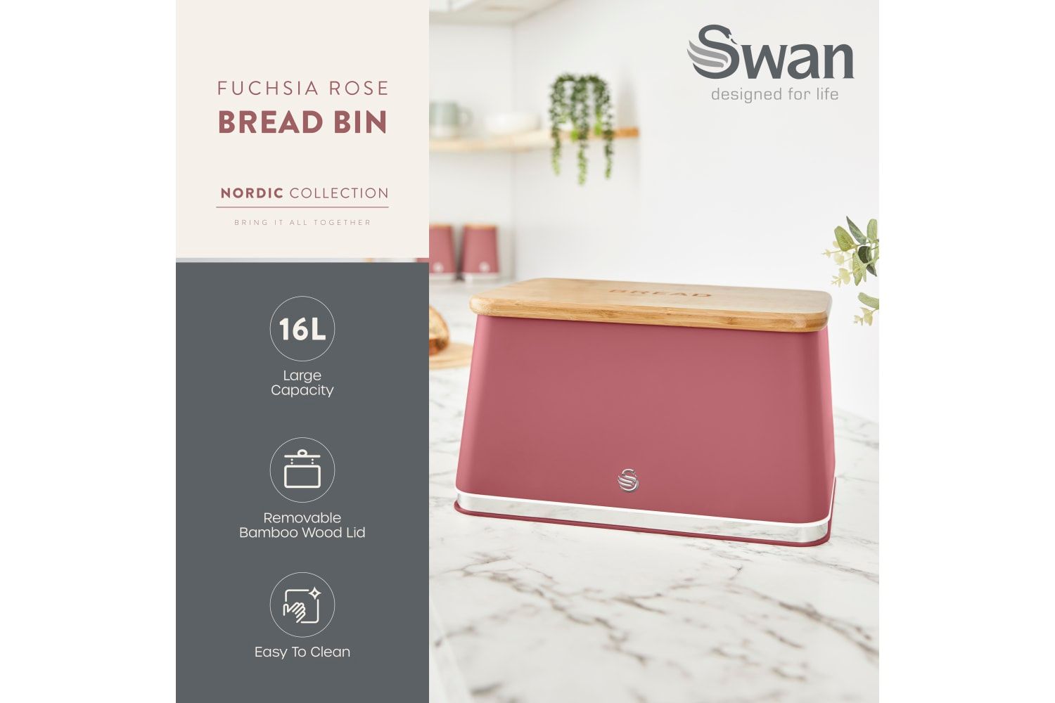 Swan Nordic Bread Bin In Rose