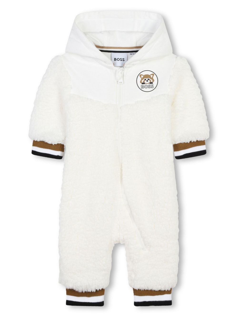 Logo-appliqué faux-sherling romper - White
