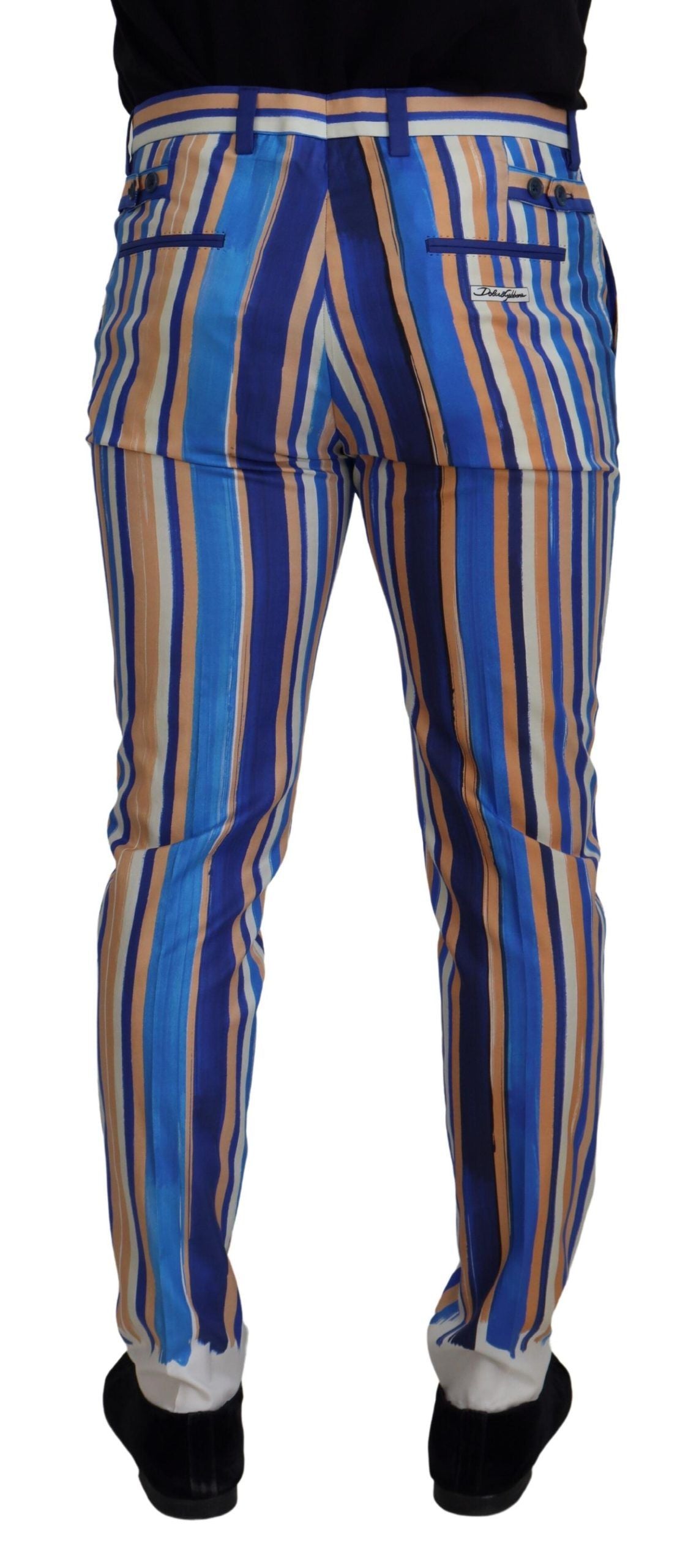 Striped Silk-Cotton Trousers — Blue
