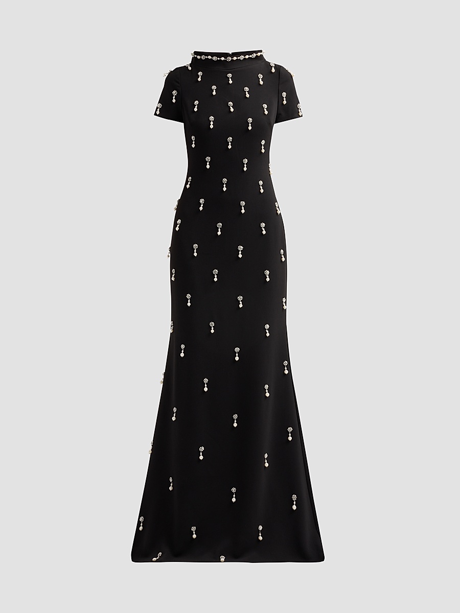 Women's Crystal Embellished Mermaid Gown - Black