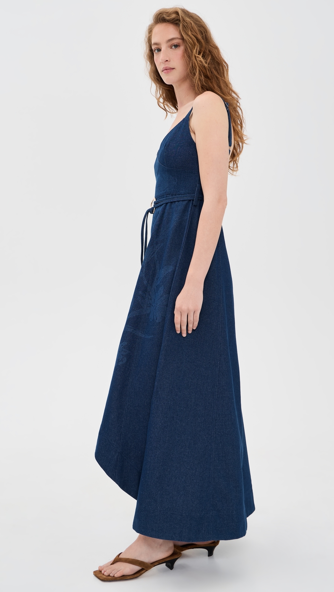 Self Belt Midi Denim Dress Indigo