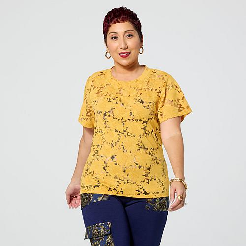 In Earnest by Byron Lars Short-Sleeve Burnout Top - Green