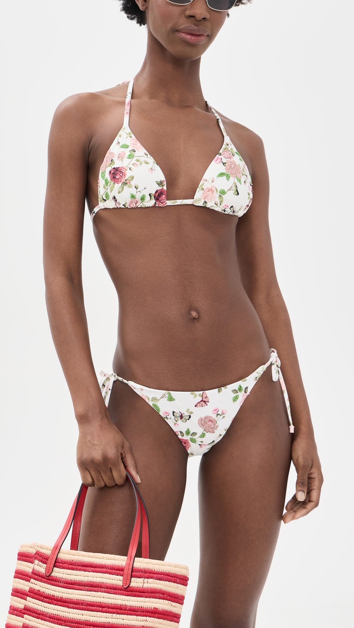 X ALICE + OLIVIA Embroidered Triangle Bikini Top English Rose