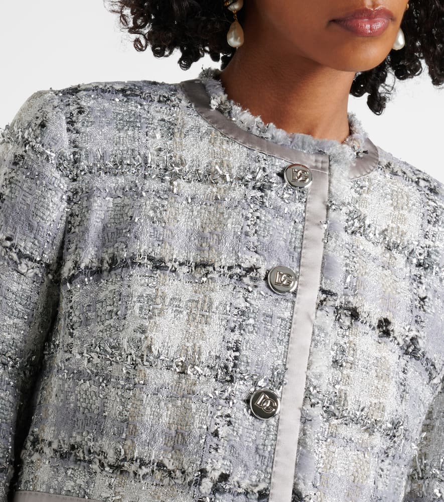 Checked cropped lamé tweed jacket