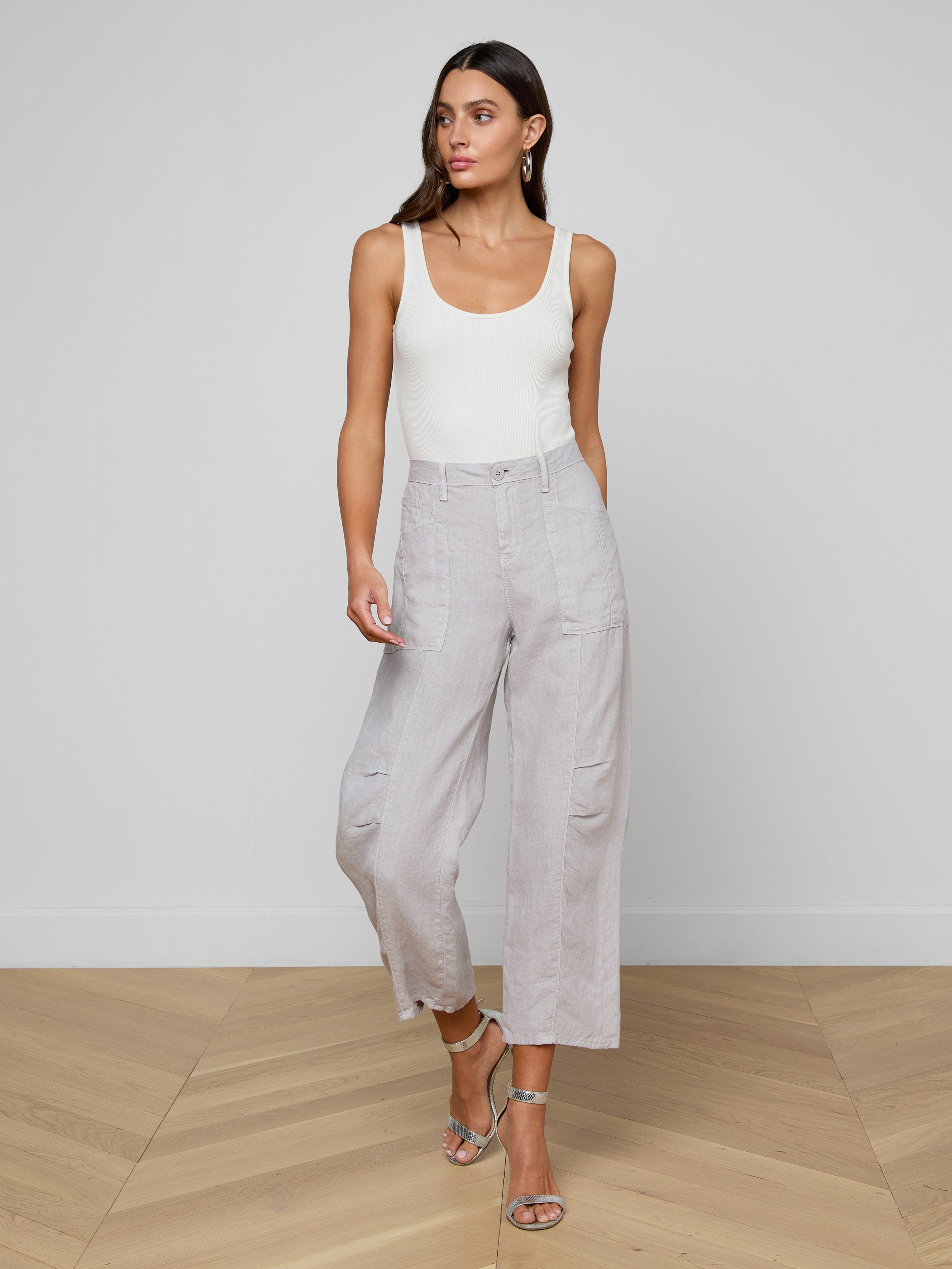 Cody Cropped Linen Pants In Light Pewter