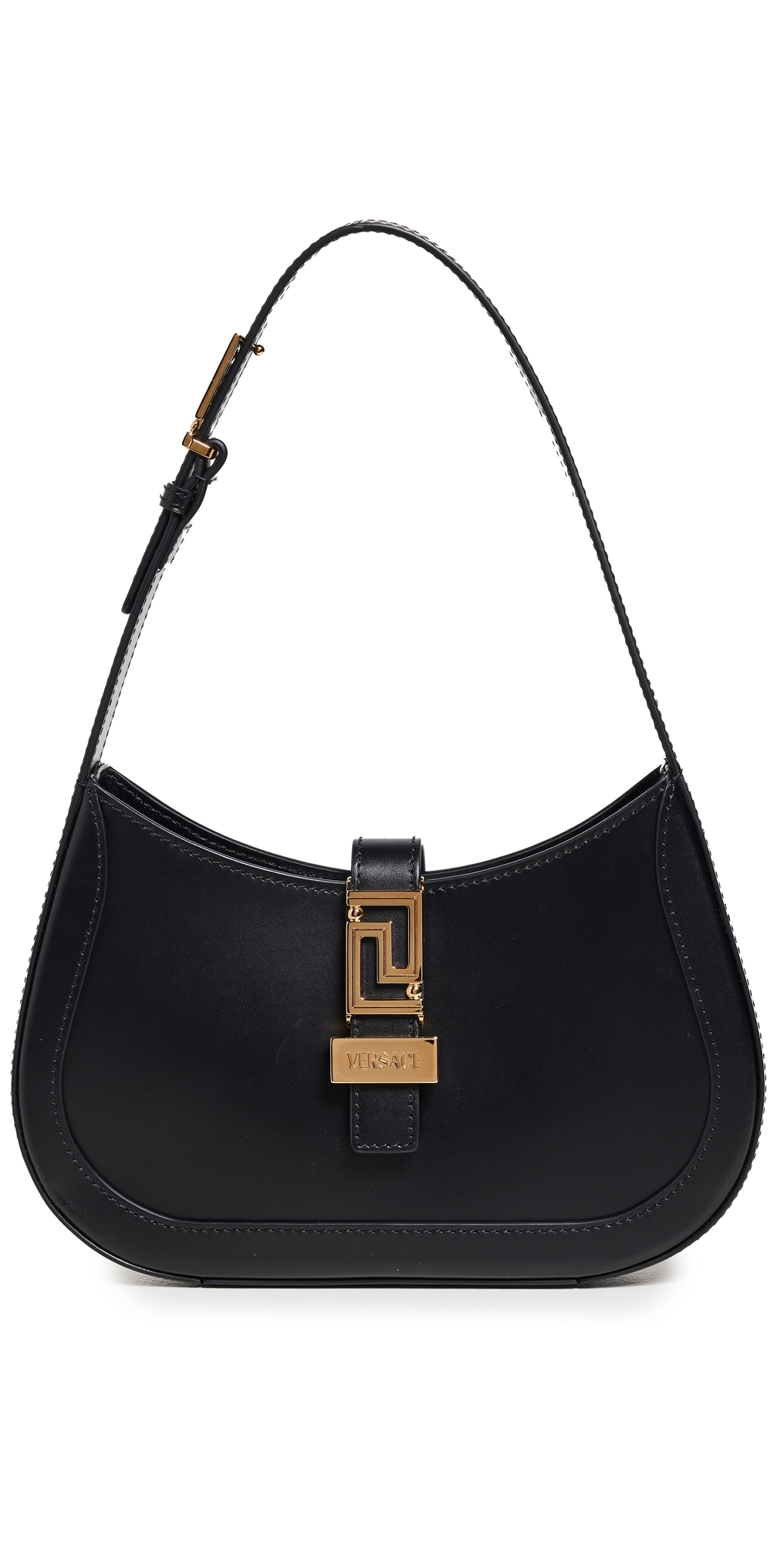 Small Hobo Calf Leather Shoulder Bag Black/Gold One Size