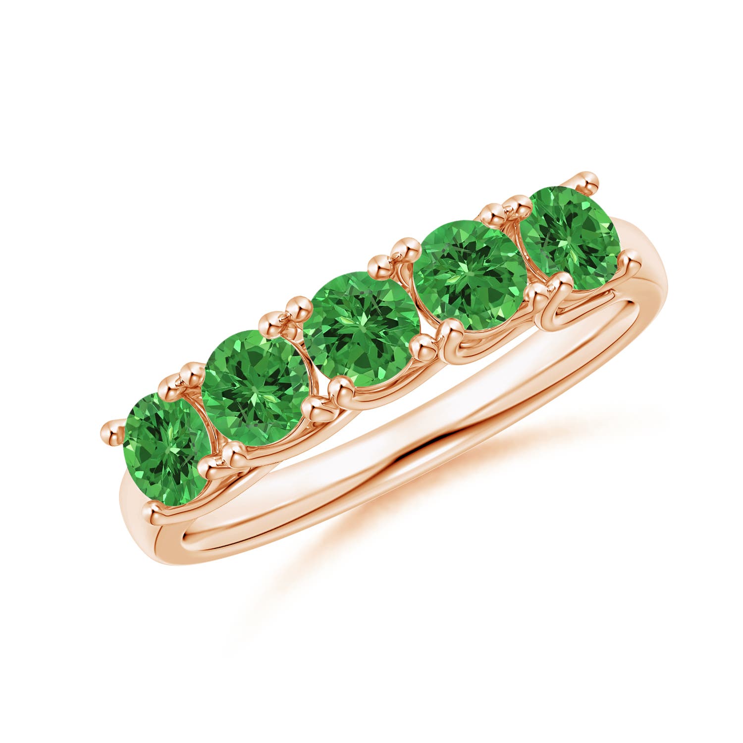Angara 1.3 Carats Half Eternity Five Stone Tsavorite Wedding Ring in 18K Rose Gold