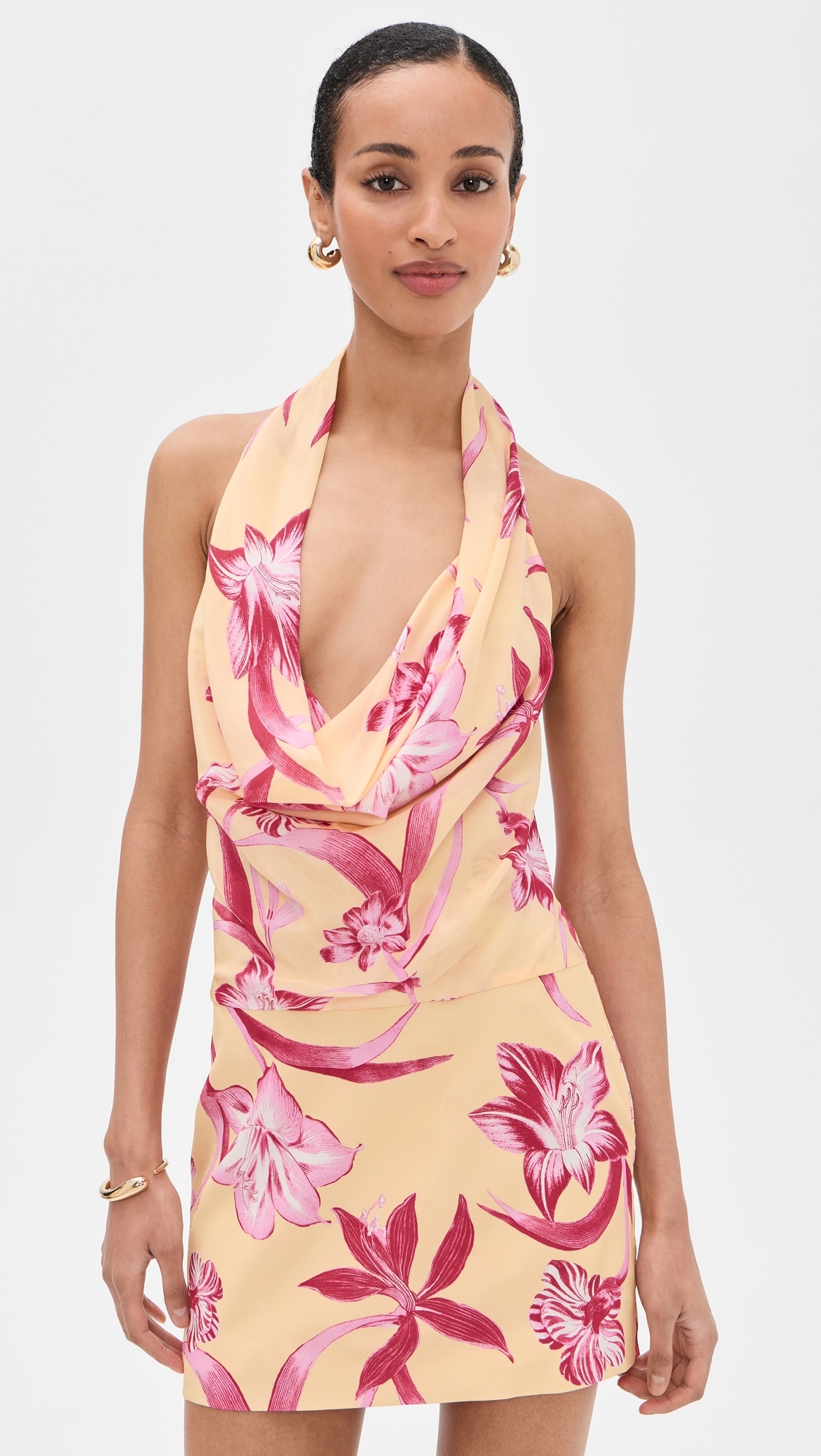 Cowl Neck Mini Dress Yellow