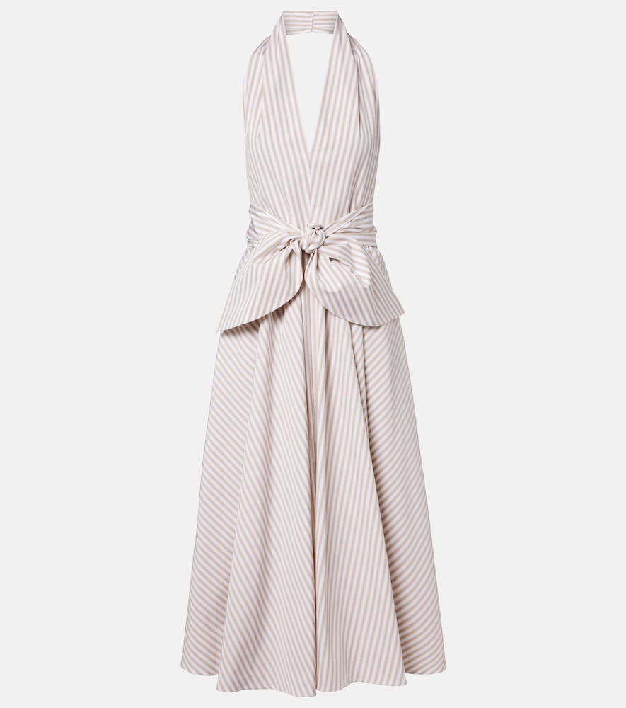 Striped halterneck cotton midi dress