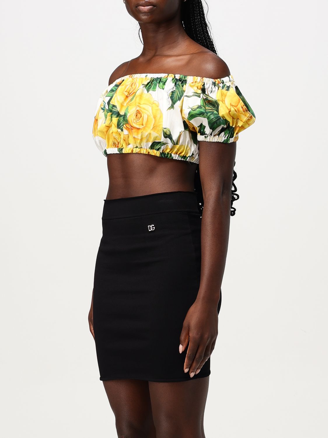 Floral-print cropped top - White