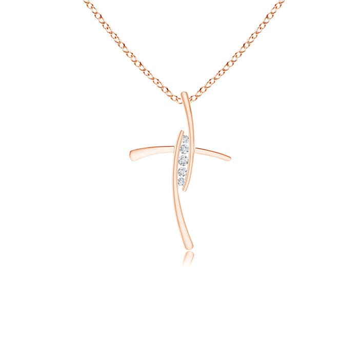 Angara 0.07 Carat Lab-Grown Grooved Five Stone Diamond Bypass Cross Pendant in 18K Rose Gold