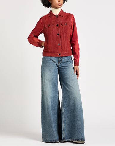 Woman Jacket Brick Size 4 Leather, Polyester