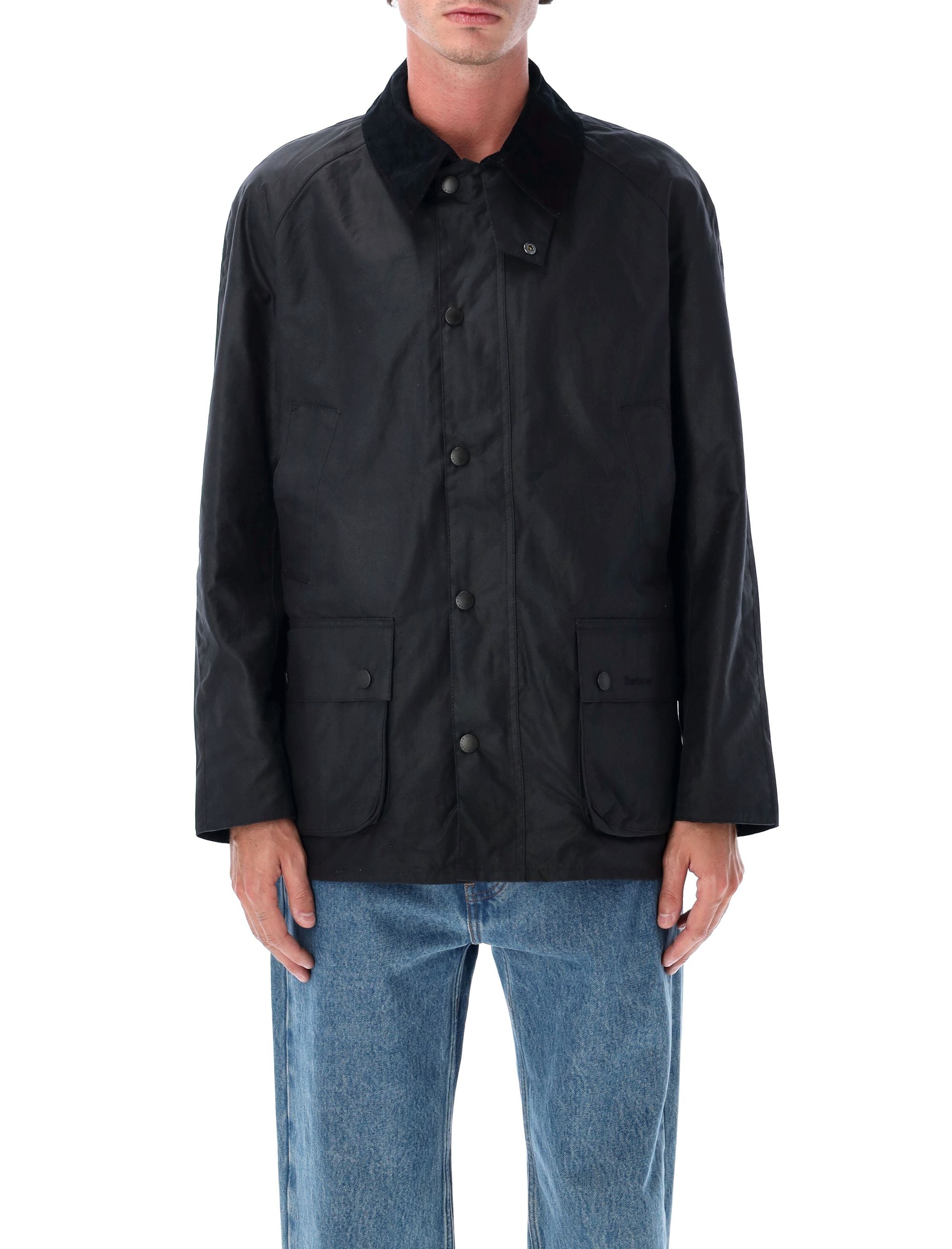 Men's Ashby Waxed Cotton Jacket with Corduroy Collar & Snap-Front