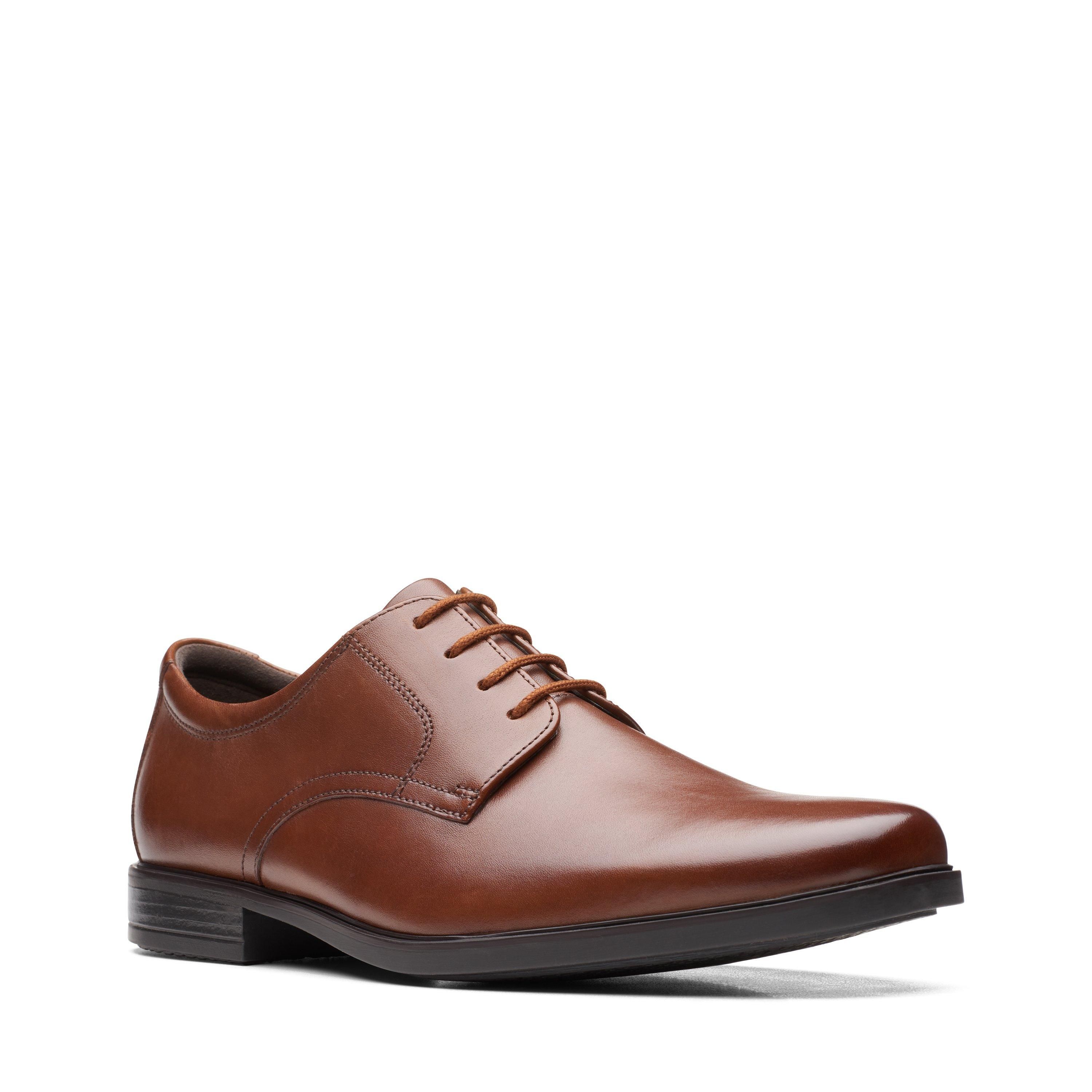 Clarks Men's Howard Walk Dark Tan Leather Lace Up, Derby Shoes in Brown | : 9/Wide Fit