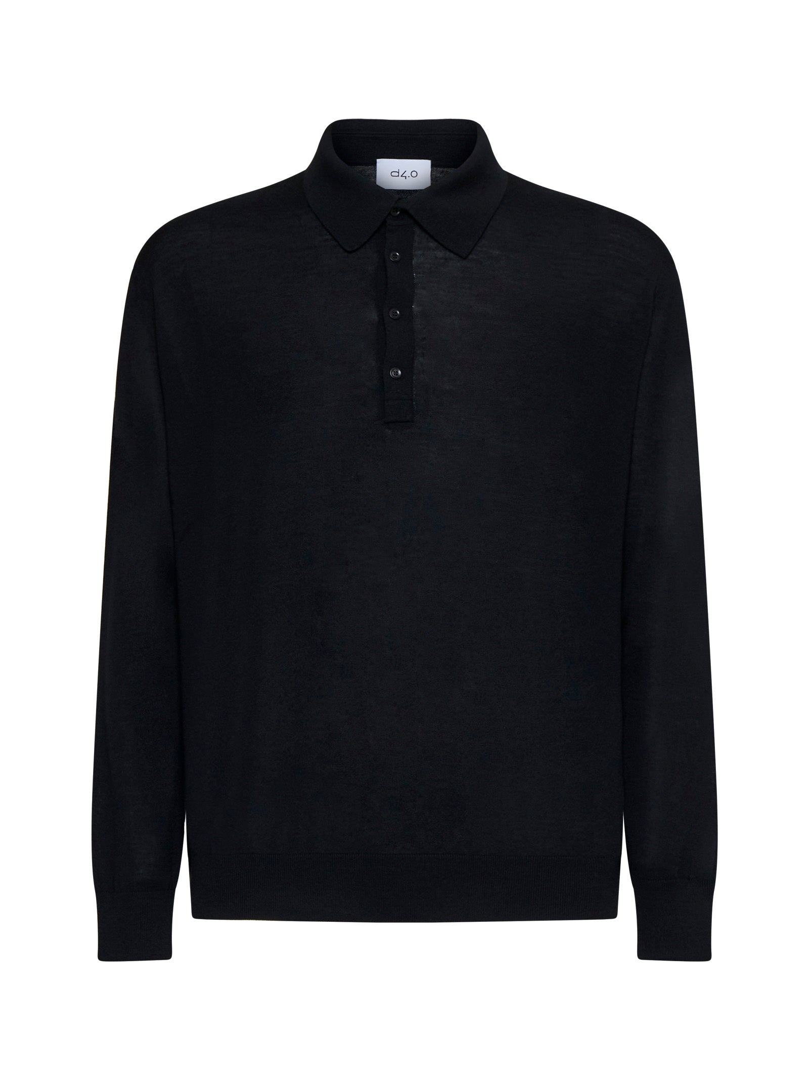 Virgin Wool Knit Polo Shirt — Black