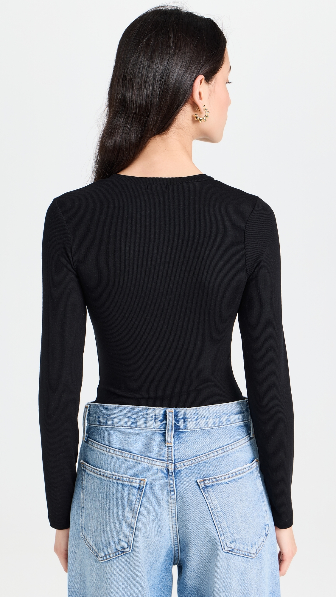 Ambitionist 여성 Button Up Ribbed Henley Thong Bodysuit Black