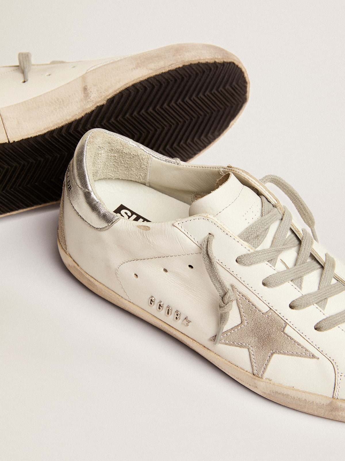 Golden Goose - Women's Super-star With Silver Heel Tab And Metal Stud Lettering, Woman