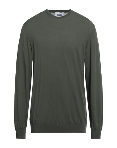 Man Sweater Military green Size 40 Cotton