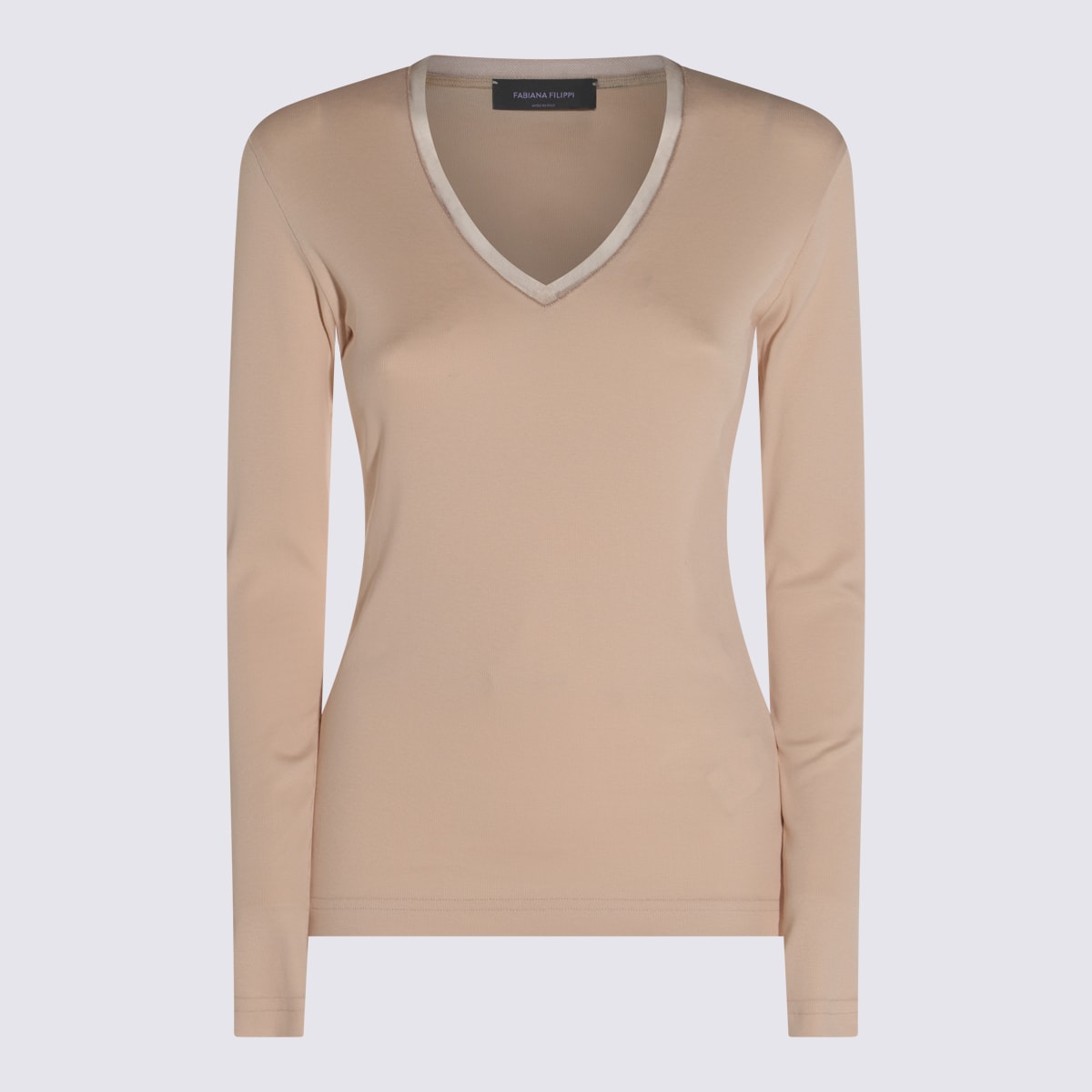 V-neck long-sleeve top - Neutrals