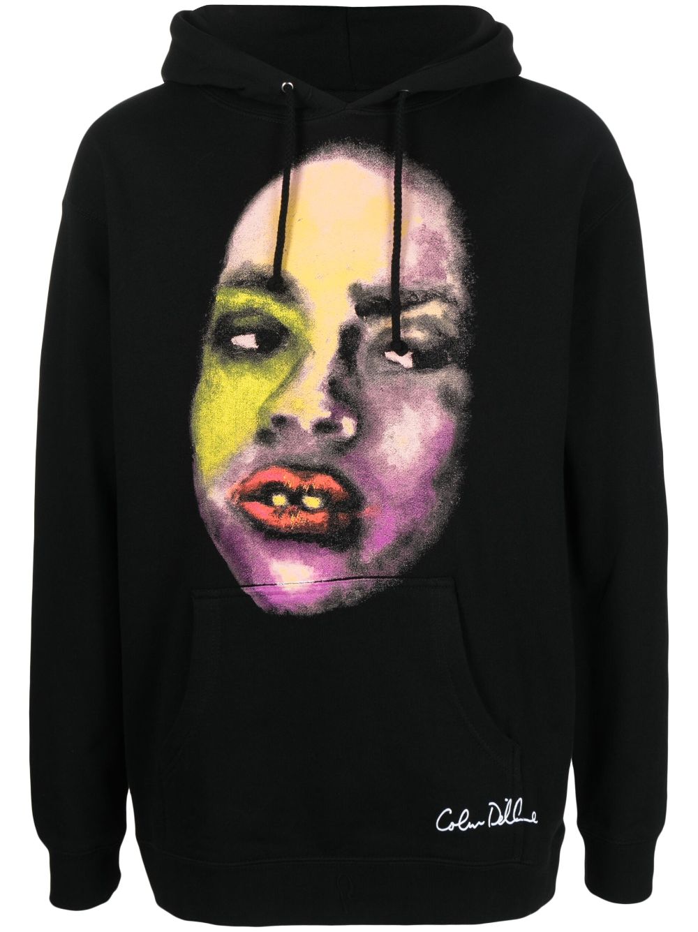 Graphic-print drawstring hoodie - Black