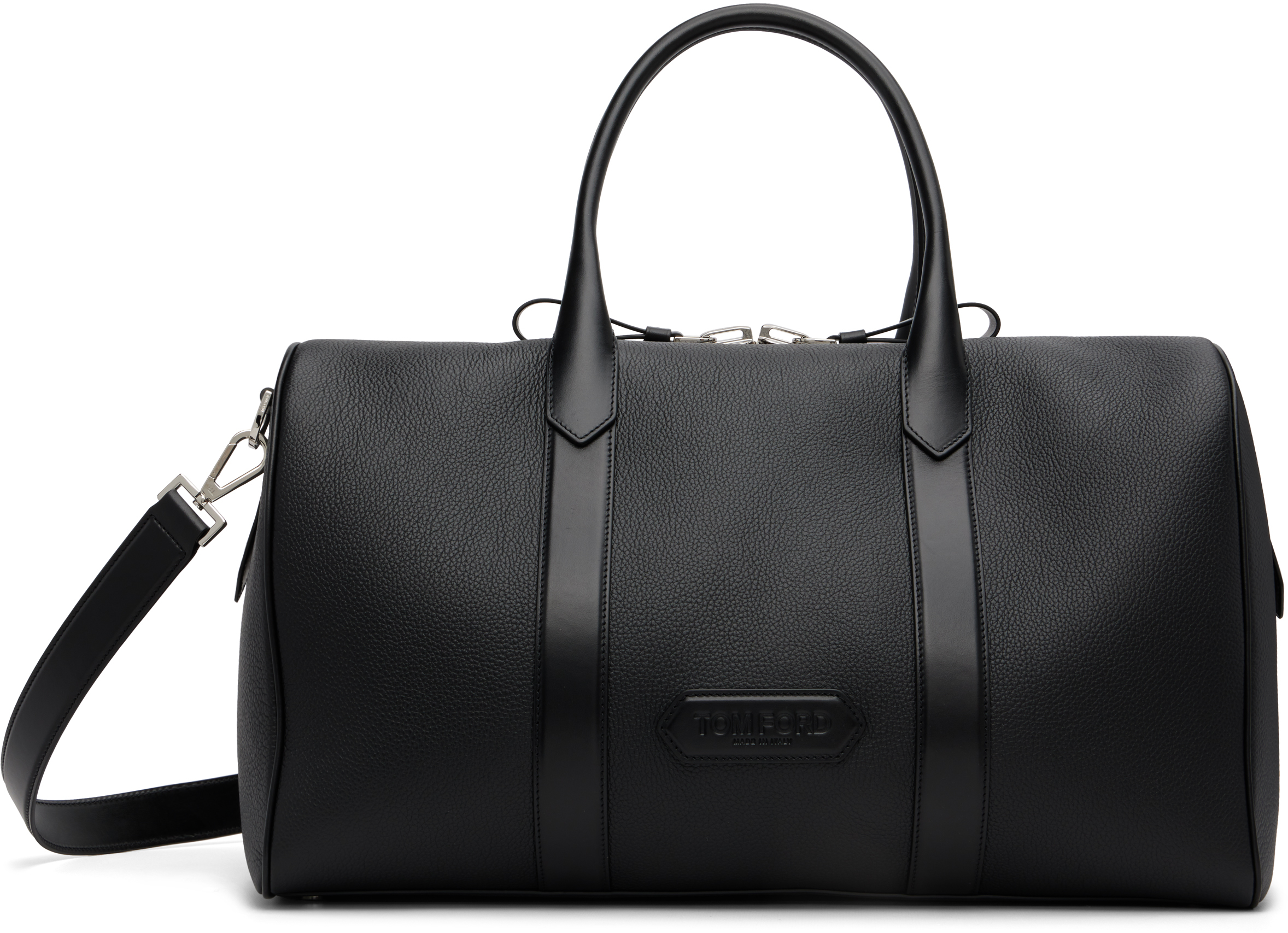 Black Soft Grain Leather Wide Medium Duffle Bag