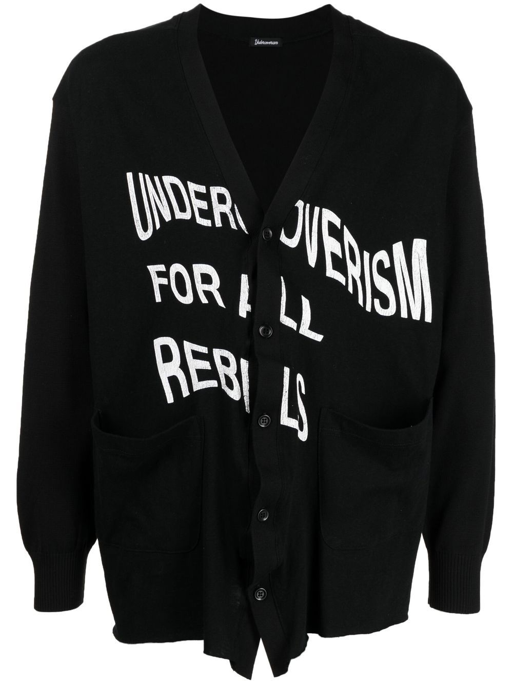 Logo-print V-neck cardigan - Black