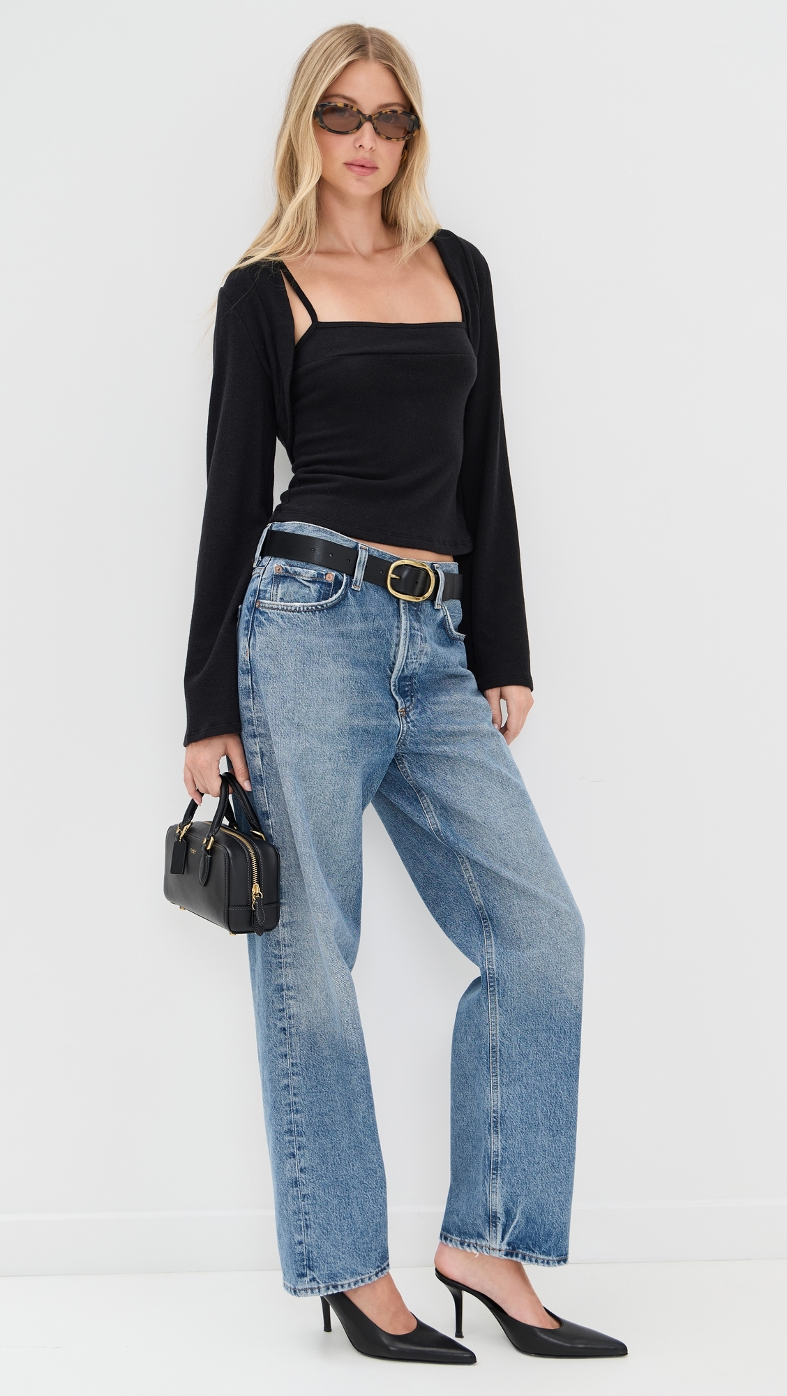 Chloe Knit Shrug Set Black