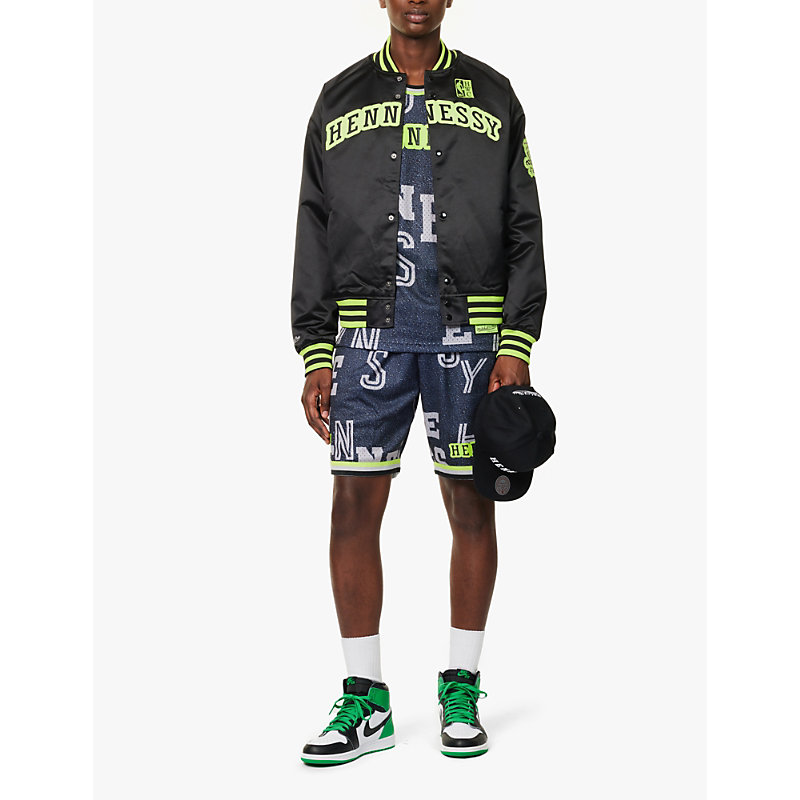 Mens Black X Mitchell & Ness Brand-embroidery Regular-fit Satin Track Jacket 