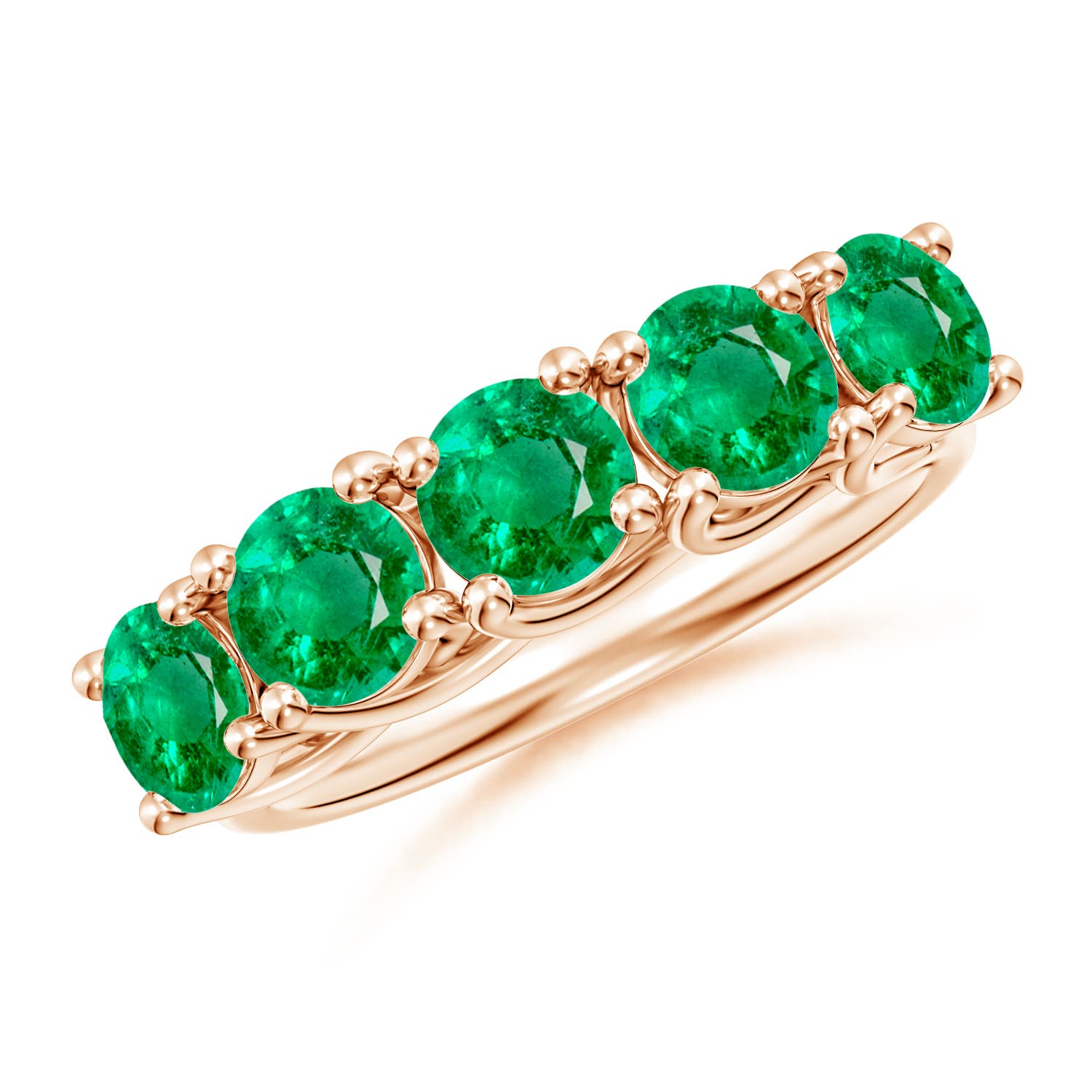 Angara 2.25 Carats Half Eternity Five Stone Emerald Wedding Band in 14K Rose Gold