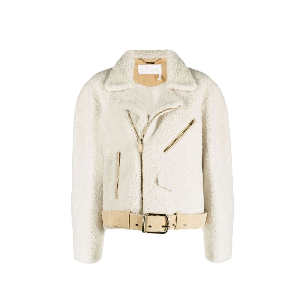 Textured Wool Blend Biker Jacket — Beige