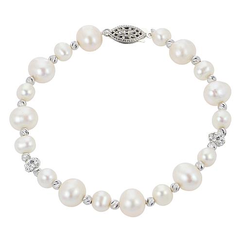 "5-9mm Cultured Pearl and Crystal Filigree Clasp 7 2"" Bracelet"