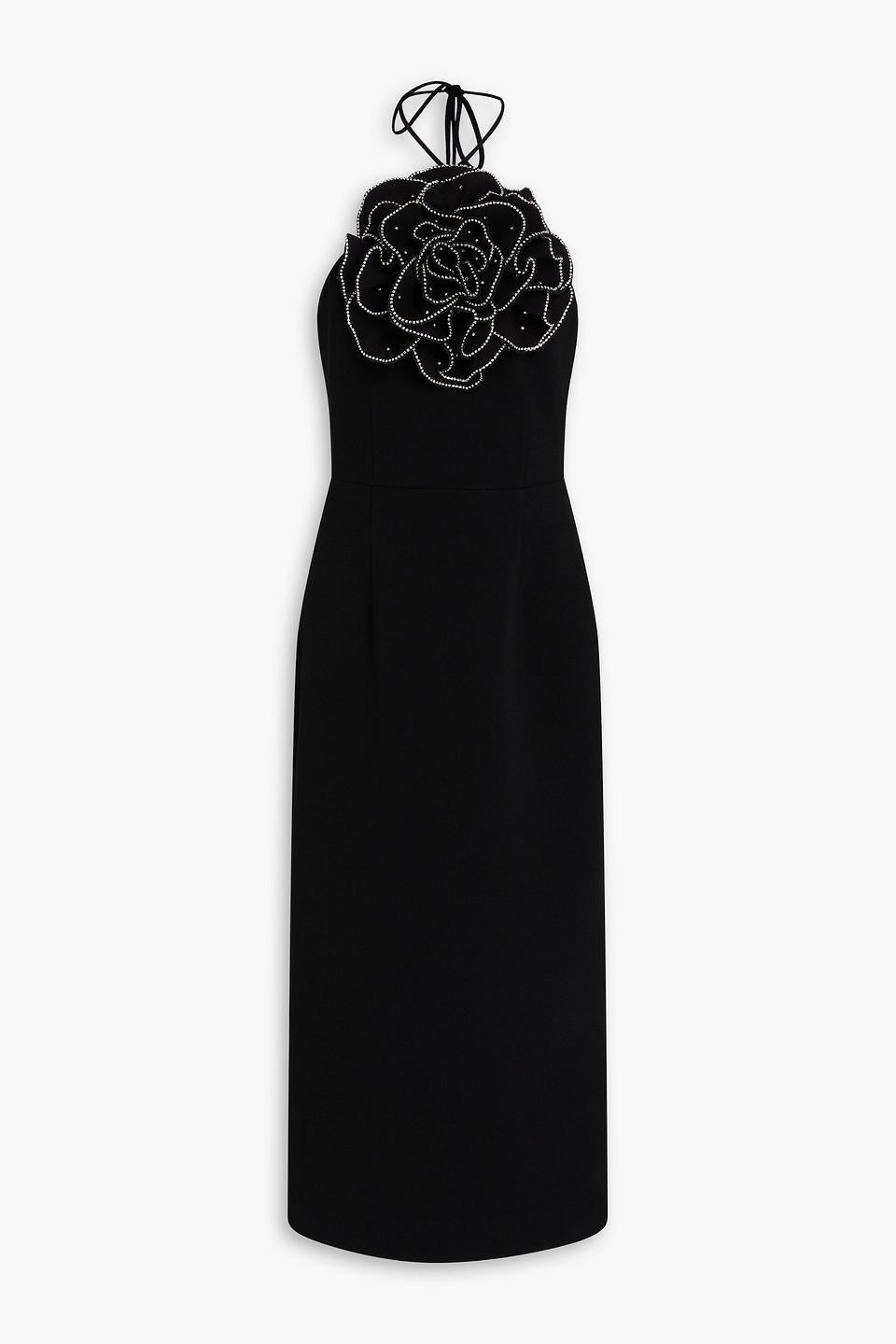 Eliana floral-appliquéd crepe midi dress - Black - UK 4