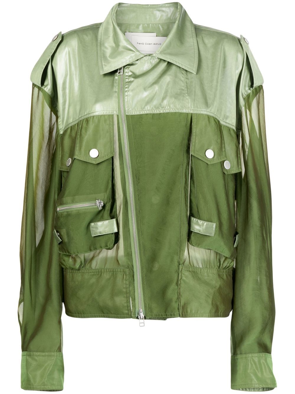 Sheer-panelled shirt jacket - Green
