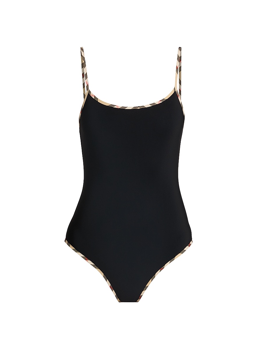 Women's Sylvia Check-Trimmed One-Piece Swimsuit - Black