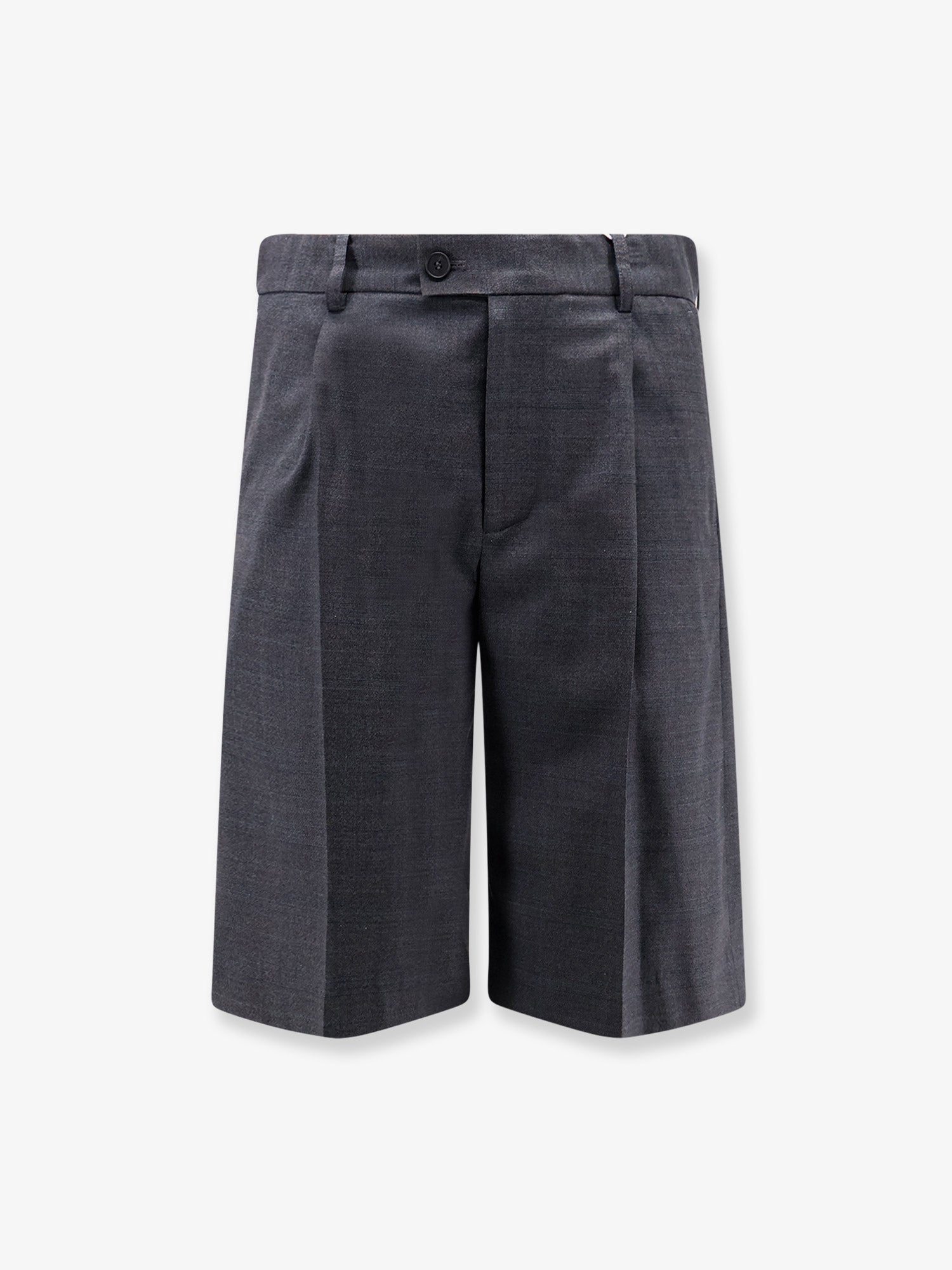 Pleated Wool Bermuda Shorts — Gray