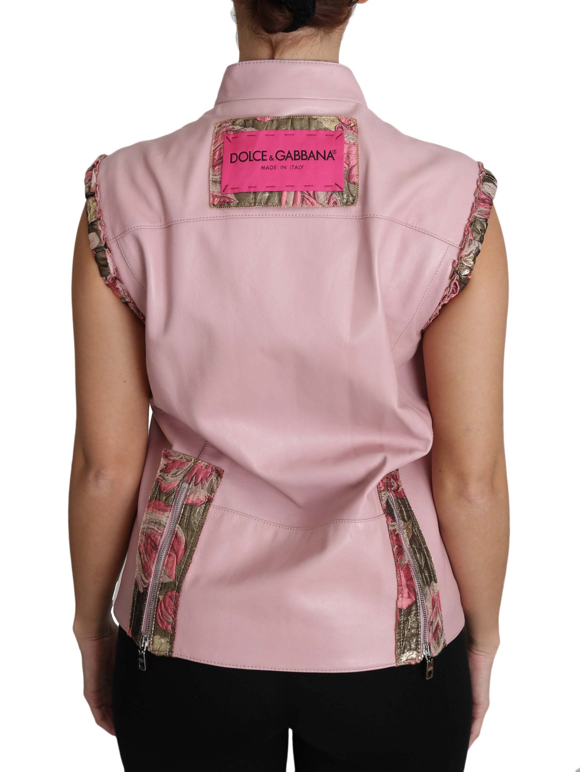 Lamb Leather Zippered Vest — Pink