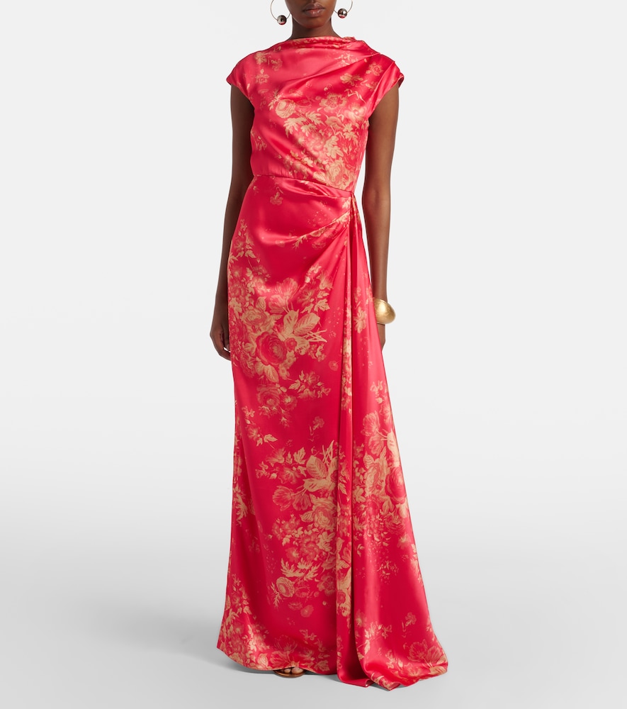 Draped floral duchess satin gown