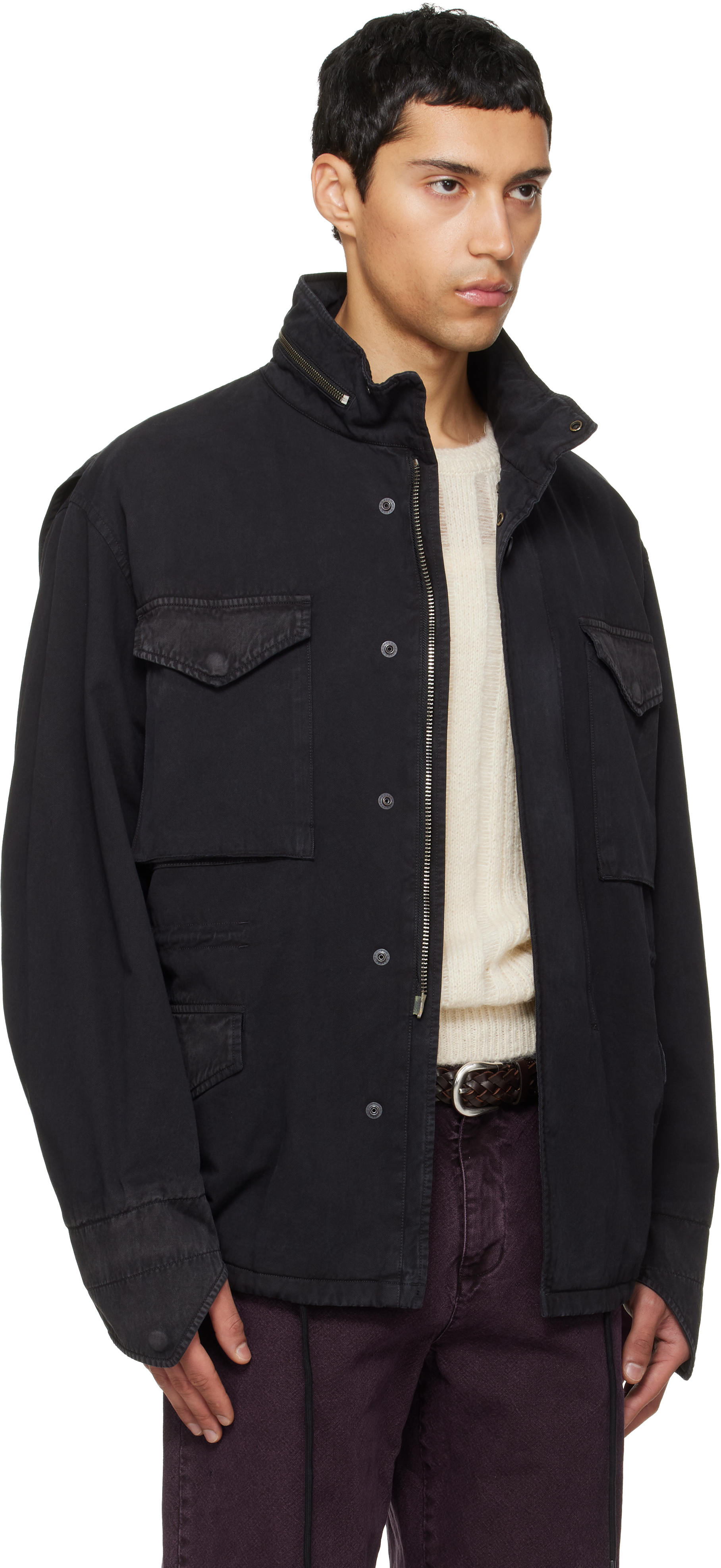 Black Garment Dyed Cotton Field Jacket