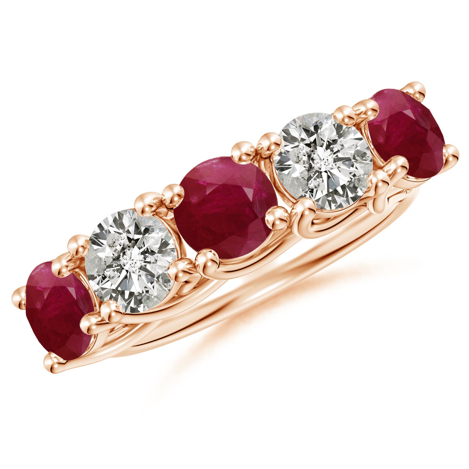 Angara 2.25 Carats Half Eternity Five Stone Ruby and Diamond Wedding Band in 18K Rose Gold