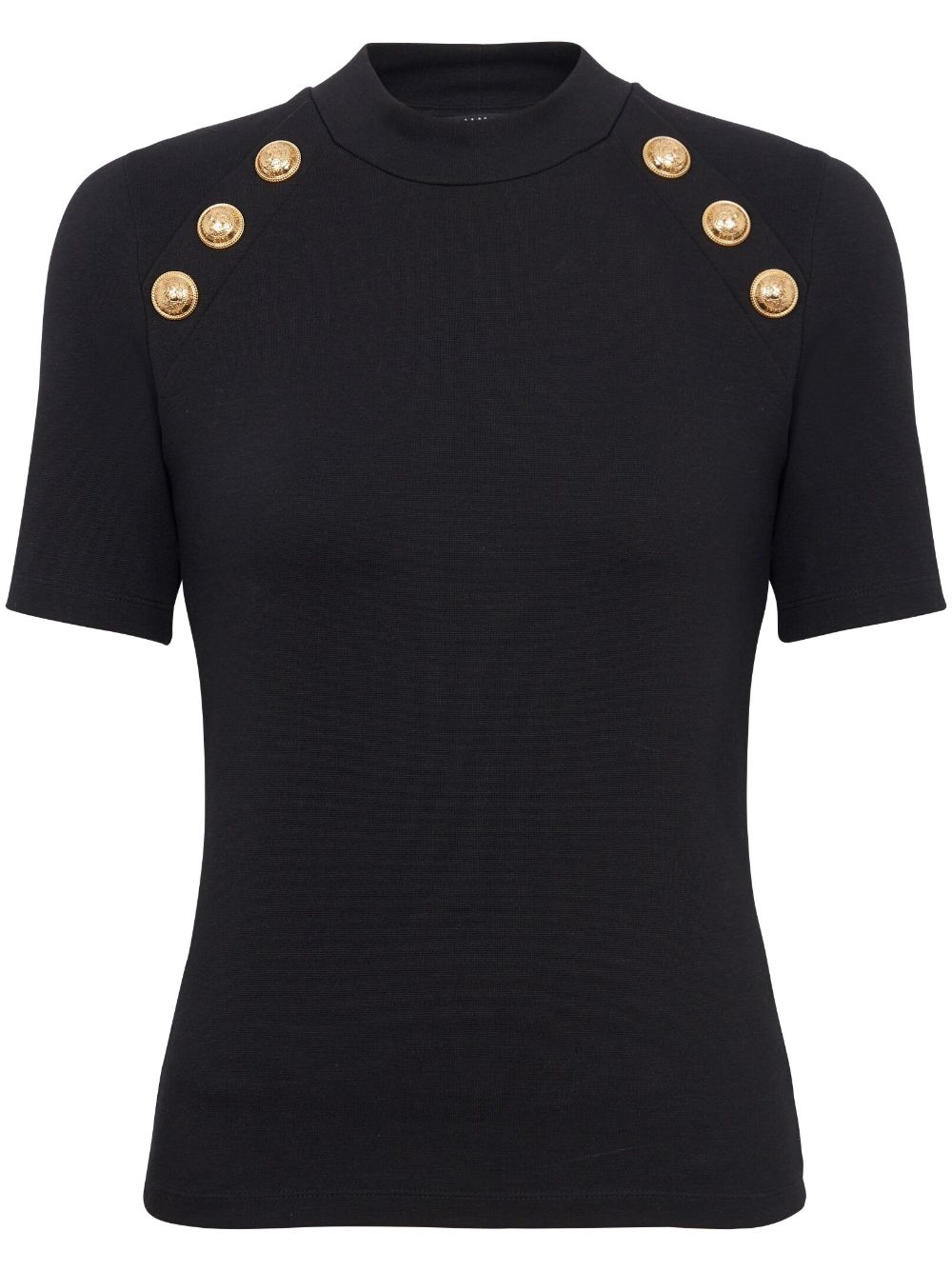 Embossed-button round-neck T-shirt - Black