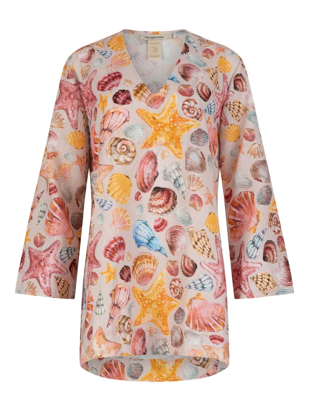 Seashell-print linen dress - Brown